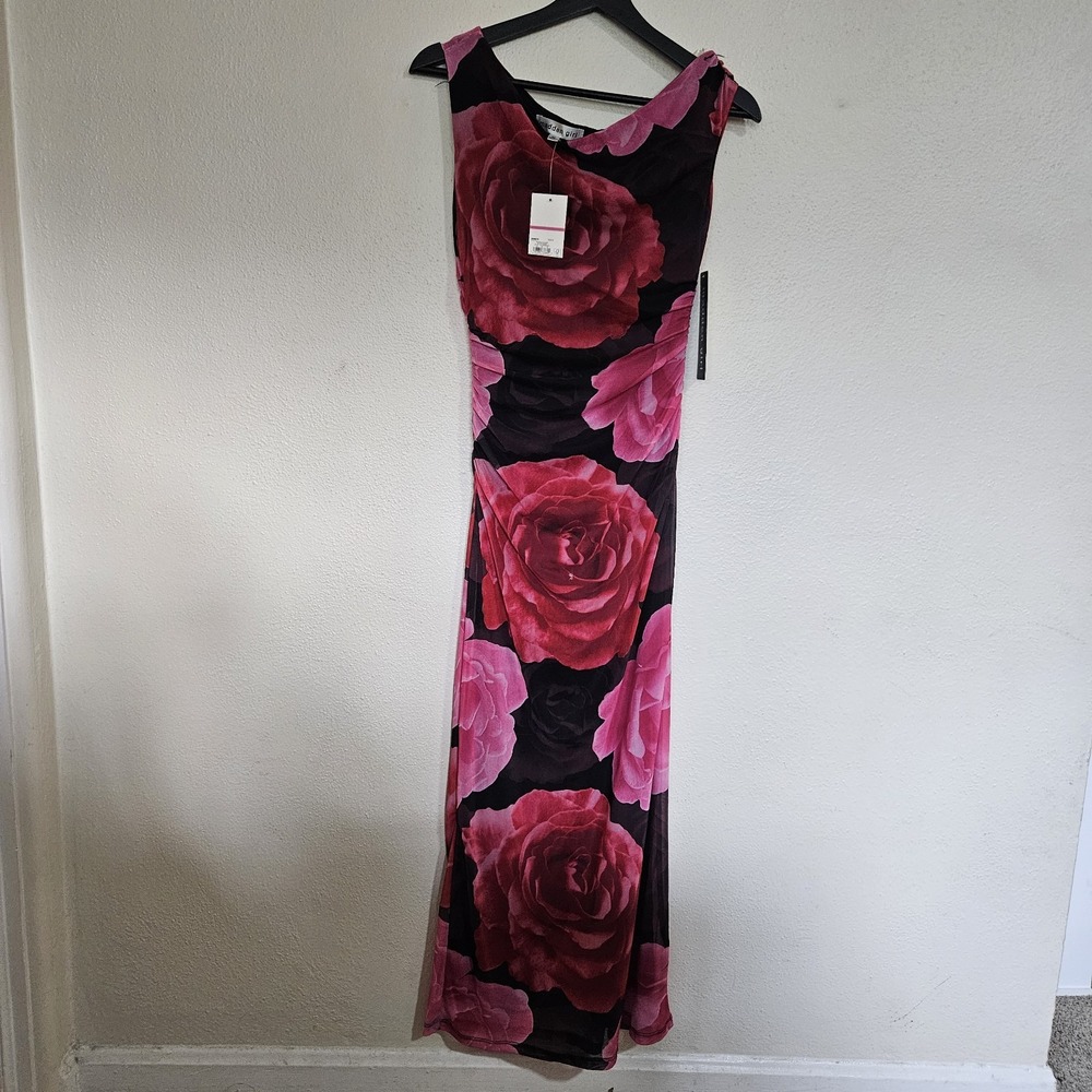 NWT Madden Girl Floral Print Ruched Mesh Maxi Dress – Size M (Read Description)